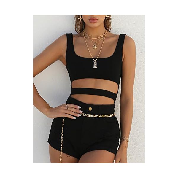 BEAGIMEG-Womens-Tank-Top-Cut-Out-Sleeveless-Bodice-Bodysuit-Party-Clubwear BEAGIMEG Women's Tank Top Cut Out Sleeveless Bodice Bodysuit Party Clubwear Black