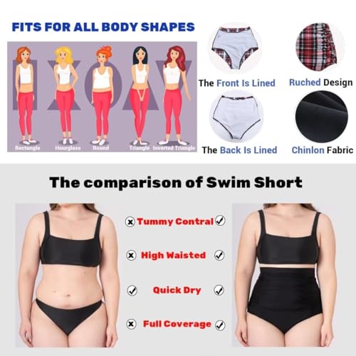 Image of COCOPEAR Women's Ruched High Waisted Bikini Bottom Retro Vintage Swim Short Tankinis