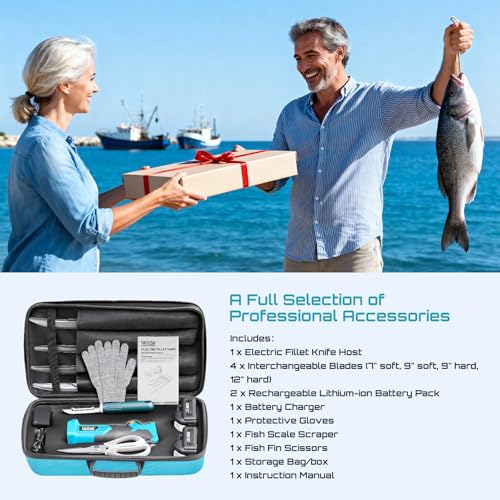 image for Seesii Cordless Electric Fillet Knife with 4 Blades, High Speed Rechar