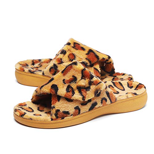Image of SOLLBEAM Fuzzy House Slippers With Arch Support Orthotic Heel Cup Sandals For Women