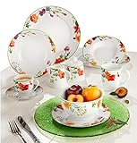 Erwin Müller Kombiservice, Tafelservice, Kaffeeservice, Servierset, Geschirrset 46-tlg. Porzellan - spülmaschinengeeignet, mikrowellengeeignet, frische Blumendekor - für 6 Personen