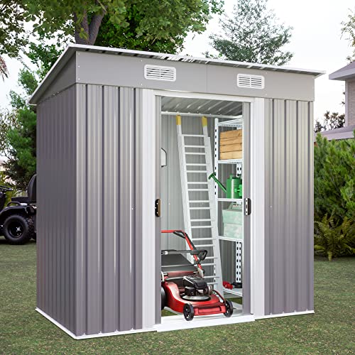Prohon 6x4 FT Outdoor Storage Shed with Door & Lock, Metal Storage House Waterproof Garden Shed for Bike, Garbage Can, Tool, Backyard Garden Patio, Grey Prohon 6x4 FT Outdoor Storage Shed with Door & Lock, Metal Storage House Waterproof Garden Shed for Bike, Garbage Can, Tool, Backyard Garden Patio, Grey