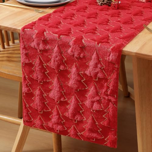 Tischläufer Weihnachten Rot 33 x140 cm Gold Bäume Weihnachts Tisch...
