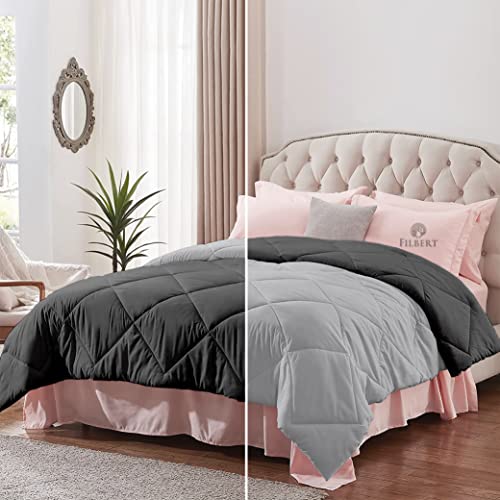 Image of Filbert - Single Bed Comforter for Winter 300 GSM Reversible Microfiber Soft & Cozy Diamond Stitch Quilt (60 inch x 90 inch Inches /152cm x 228cm) - Comforter Single Bed|Silver /Dark Grey