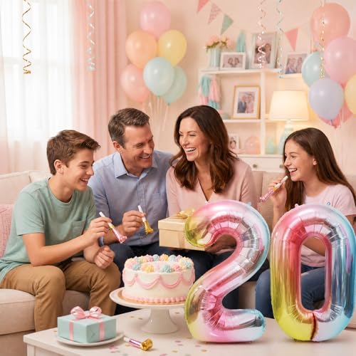 Image of Rainbow Number Balloons Birthday Balloons - Giant Number 20 Balloon 40 inch, Numbers Balloon Birthday Decorations, Rainbow Party Supplies for Baby Shower