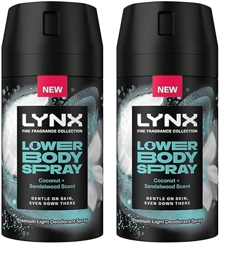 Lynx Fine Fragrance Collection Coconut + Sandalwood Lower Body Spray premium light deodorant spray for 72 hours of freshness 100 ml (Pack of 2)