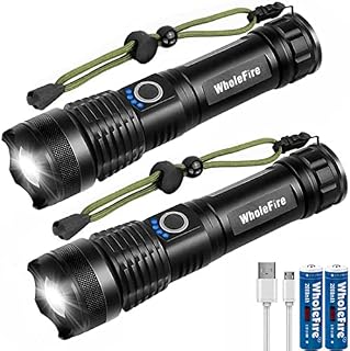 WholeFire LED Torch Rechargeable Super Bright 10000 Lumens, USB Fast Charging XHP50 Torches Battery Powered, Zoomable Waterproof Powerful Flashlight for Camping Hunting Emergency Gift, 2 Pack