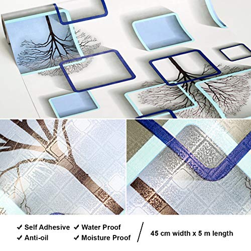 wolpin Wall Stickers Wallpaper DIY Decal (45 x 500 cm) 3D Frames PVC DIY Self Adhesive, Active Blue