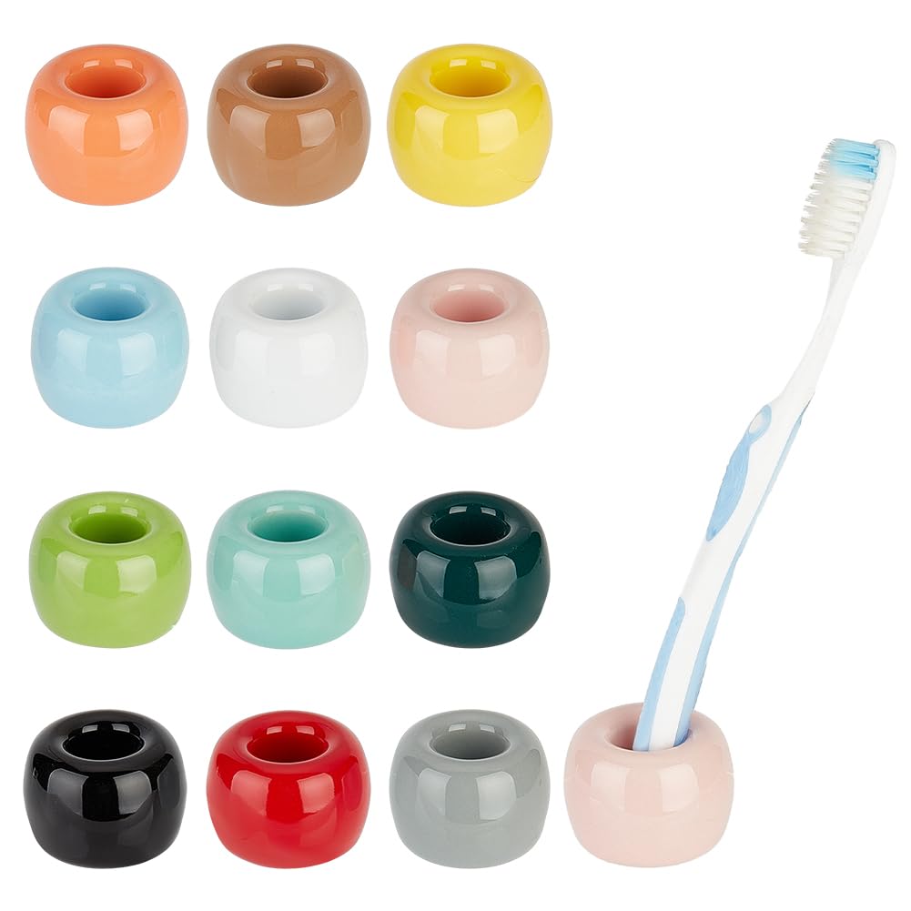 AHANDMAKER 12 pcs Small Mini Ceramic Toothbrush Holders Multi- Color Ceramics Handmade Bathroom Toothbrush Holders Sets Sleek Mini Ceramics Toothbrush Holder Stand for Bathroom Vanity Countertops