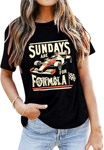 Racing Shirt Vrouwen Geruite Vlag Racing Shirts Race Dag Auto Casual Unisex Korte Mouw Tee Tops, Zwart, M