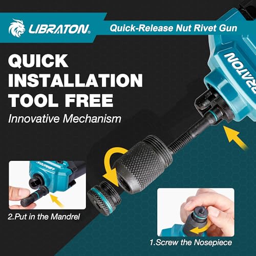 LIBRATON Rivet Nut Tool, 16\" Rivnut Tool Kit, Hand Rivet Nut Tool kit with 11PCS Metric & SAE Interchangeable Mandrels, 110PCS Rivet Nuts, Carrying Case, Auto Release Nut Design - Thumbnail 4