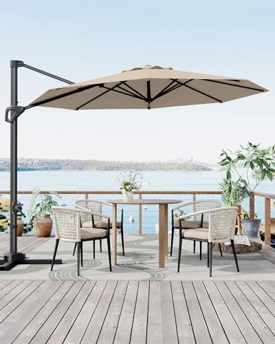 10FT Cantilever Umbrella Outdoor Patio Umbrella w/Base Included Market Offset Umbrella Sun Shade Windproof with 360-Degree Rotation for Patio Garden Deck Pool, Navy Blue