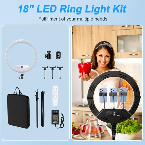 Image of 18 inch Ring Light with Stand,Foldable Large Ring Light for ipad iPhone,LCD Display /4 Clips /2 USB Ports,2700-6500K with Tripod for Tattoo Lash Barber Makeup Photography Lighting