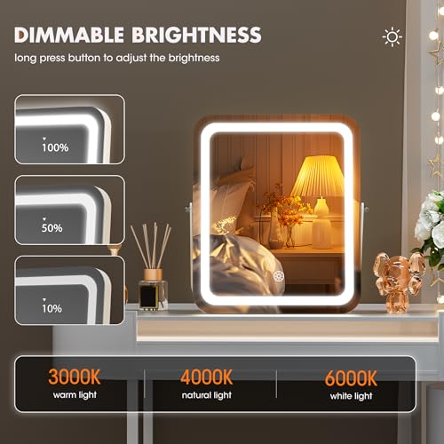 Hasipu 10 x 12 LED Vanity Mirror with Dimmable Lights and 360ยฐ Rotation