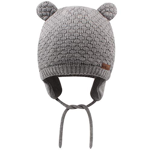 Image of BAVST Baby Beanie Hat for Winter with Earfalp Cute Bear Kids Toddler Girls Boys Warm Knit Cap 0-2Years