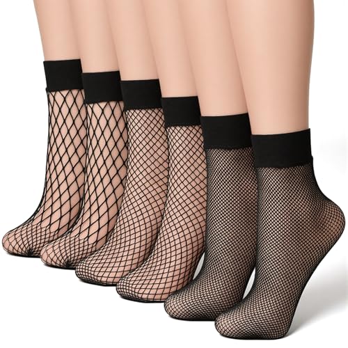 HaiFafafaing 3 Pairs Fishnet Socks Ankle Black Ankle Mesh Socks for Women