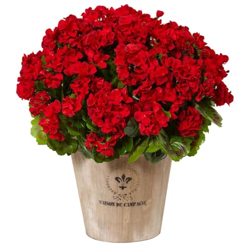 WAIFOMEI Artificial Geranium Silk Flower Bush Red 19 Inches Faux Geranium Flowers Plant for Outdoor Planter Home Patio Garden Decoration Set of 2