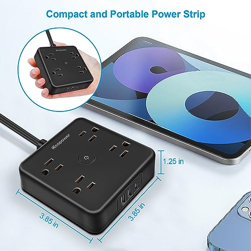 Iecopower 2 Pack Ultra Flat Plug Power Strip,Power Strips With Surge Protection-4 Widely Outlets,6 Ft Flat Plug Extension Cord With 3 Usb Ports(1 Usb C Port),Slim Desk Charging Station,Etl Listed,Black thumb #4