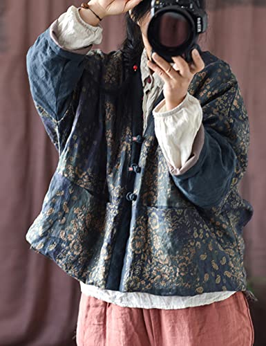 NFYM Women Autumn Outwear Jacket Lightweight Thin Quilted Open Front Vintage Printed Patchwork Short Coats4