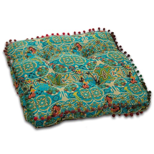 ELEFOCUS Blue Bohemian Seat Cushion,Indoor Boho Chair Cushions for Dining Chairs,Square Chair Pad,Decorative Seat Cushions for Kitchen Chairs (Blue Square A 16X16)