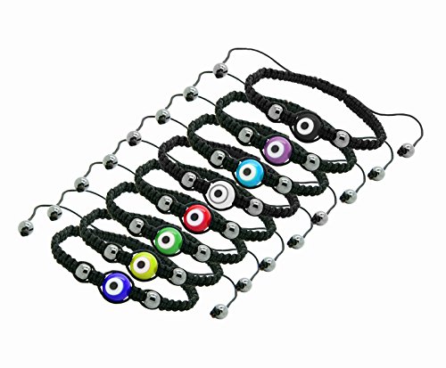 Black Nylon Cord Evil Eye Good Luck Bracelet Glass Colors Adjustable Size Handmade (Green) #TOP4
