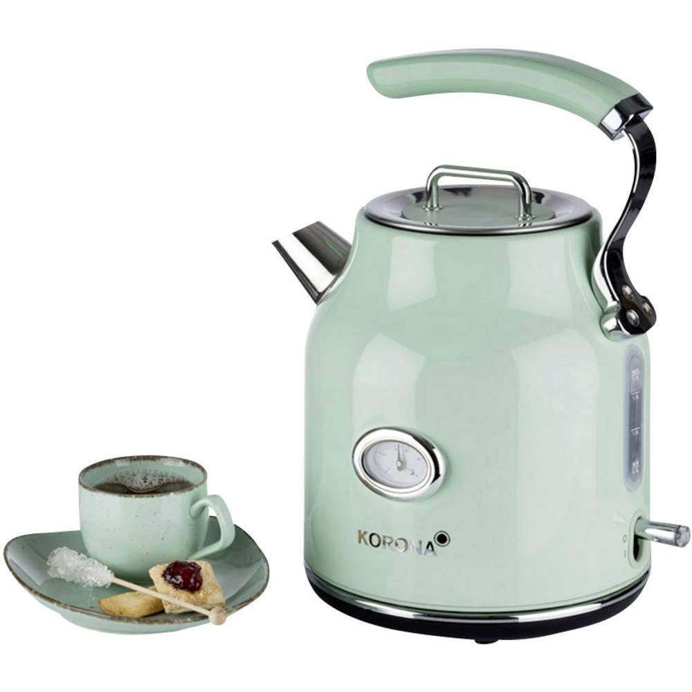 Korona 20665 czajnik elektryczny | design retro | miętowy | 1,7 litra wody do herbaty i kawy | 2200 W | wskaźnik temperatury | filtr kamienia | zatrzymanie pary