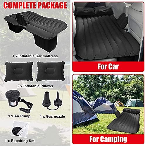 Image of LEOPAX Polyvinyl Chloride (PVC) Inflatable Travel Car Bed Air Sofa With Two Inflatable Pillow For Car Back Seat Fits Most Car Models For Camping Travel,Hiking,Trip And Other Outdoor Activities - Grey