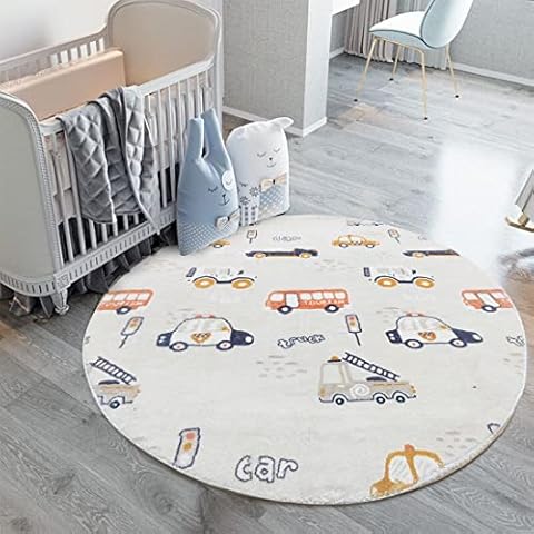 Poowe Runde Kinder Spielteppich 1,2 m, weiche Kunstwolle Kinder Auto/LKW Spielmatte rund Kinderteppich Cover