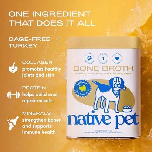 Image of Native Pet Bone Broth for Dogs and Cats - Turkey Bone Broth Powder Dog Food Toppers for Picky Eaters - Provides Extra Nutrition for Joint Strength, Immune Support & Heart Health - 96 Scoops