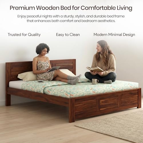 Image of WOODLAB Furniture Solid Sheesham Wood King Size Bed Without Storage Wooden Double Bed Furniture for Bedroom Living Room Home (Honey Finish)
