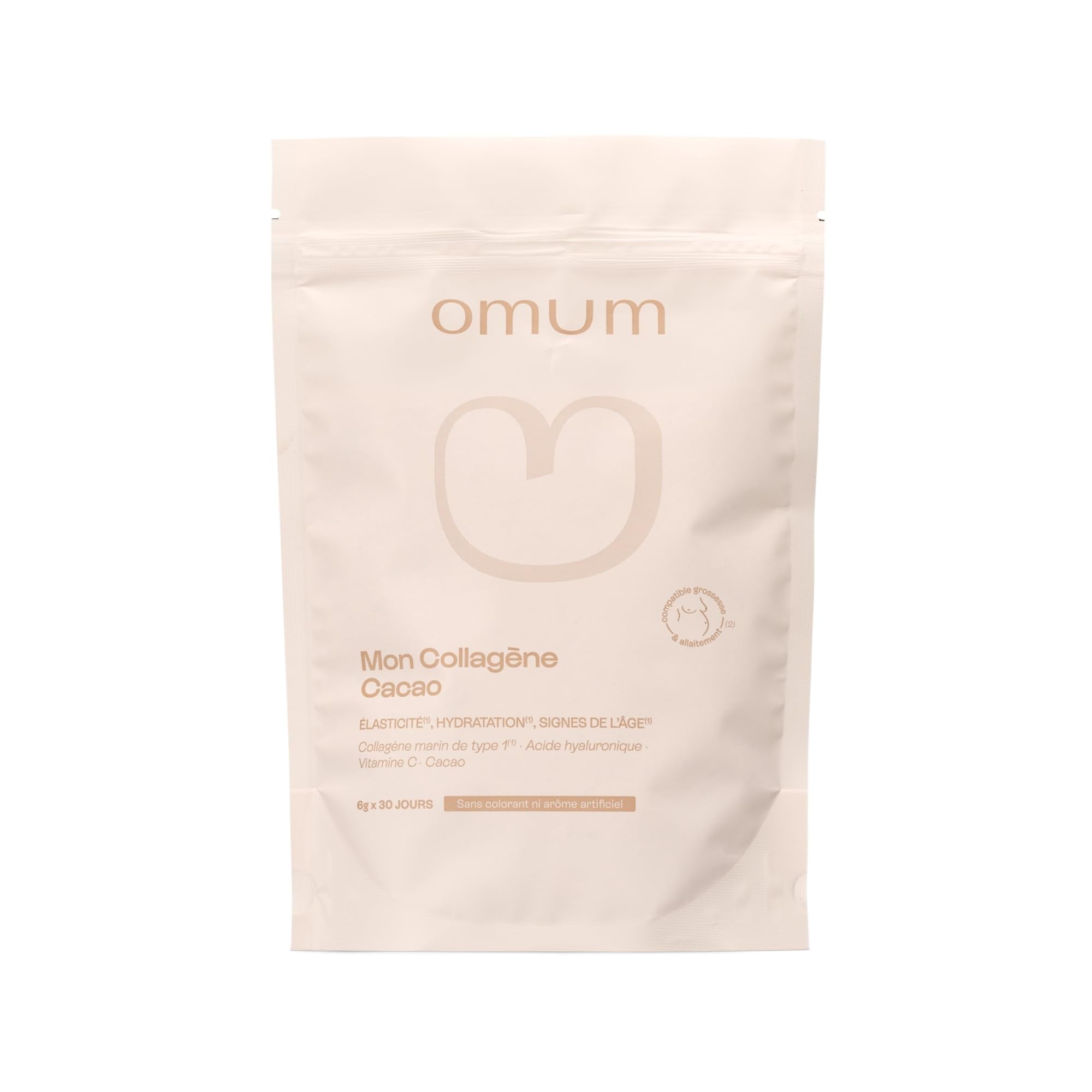 OMUM - Mon Collagène Cacao - Collagène marin en poudre hydrolysé de type 1 - Sans édulcorant ni arôme artificiel - Compatible grossesse et allaitement - Sachet de 180gr