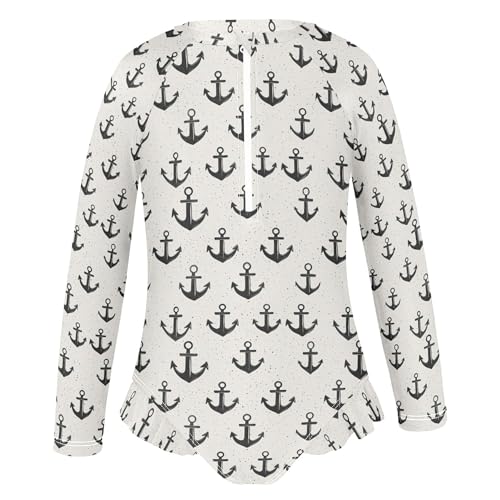 Anchor Girls Long Sleeve Rashguard Swimsuit UV Protection One-Piece Swimwear Bathing Suit B04048572