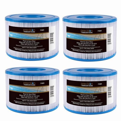 PRECISION PUREFLOW Pool Filter, Replacement for Type S1, 11692, 29001E & 28407E, Designed to Fit Intex Purespa, Purespa Plus & Whirlpool, 4-Pack
