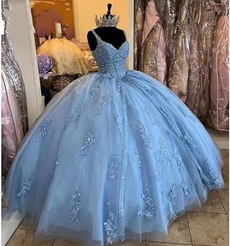 Luxurious Quinceanera Dresses Spaghetti Straps Ball Gowns 3D Floral Prom Dresses Sweet 16 Party Dresses3