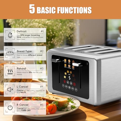 whall-4-Slice-Touch-Screen-Toaster-Stainless-Steel-Toasters-Digital-Timer-Dual-Control-Panel-Toasters6-Shade-Settings6-Bread-Types-Smart-Wide-Slots-Bagel-Cancel-DefrostFlat-lever-Stainless