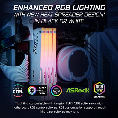 Image of Kingston FURY Beast RGB White 128GB (4x32GB) 5600MT /s CL40 DDR5 XMP DIMM | Overclocking | Intel XMP 3.0 | Kit of 4 | KF556C40BWAK4-128