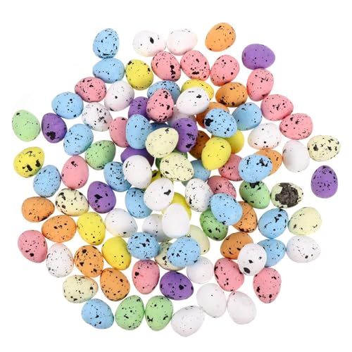 EUYKQNOI 100Pcs Oeufs Mousse de Pâques Multicolores Easter Décorations Artisanales Mini Oeufs Mouchetés Ornements de Jardin Bricolage Décoration de Pâques