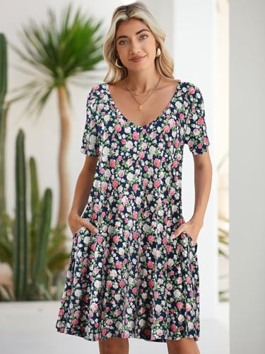 Image of BELAROI Women Casual Summer Dresses Loose Tshirt Beach Sundress V Neck Plus Size Swing Tunic Pockets