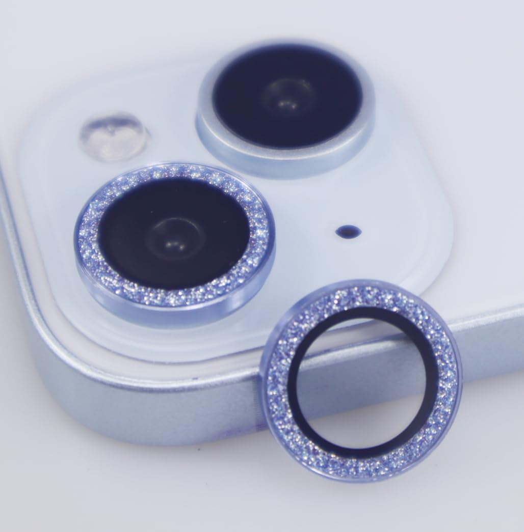 BONVAN for iPhone 15/15 Plus Camera Lens Protector Bling Glitter Metal Crystal Tempered Glass Screen Accessories Sparkly Lens Cover, also Compatible