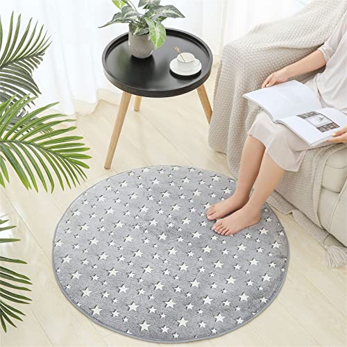 TROYSINC Kinderteppich Rund, Mond Stern Teppich, Leuchtender Teppich, Weicher Flauschig Teppich,...