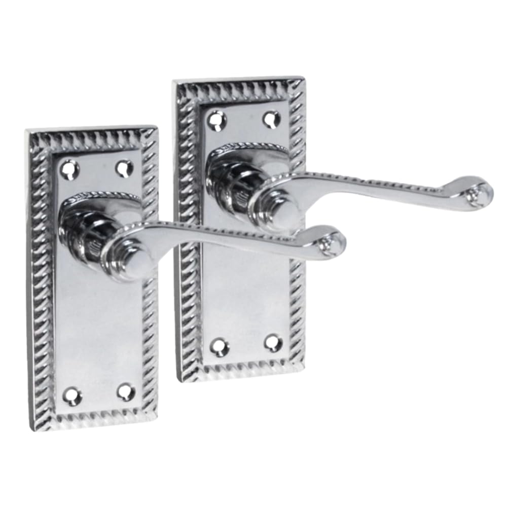 Georgian Scroll Chrome Door Handle Set – Internal Lever Handles with Backplate (108mm x 48mm) – Classic Polished Chrome Finish – 1Pair