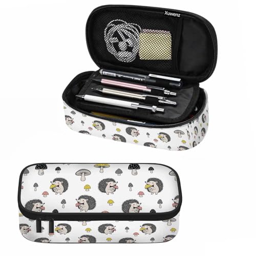 Image of Hedgehog Pencil Bag Yellow Gray Pink Mushrooms Cute Animal Big Capacity Pencil Case Pencil Pouch Pen Bag School Students Boy Girl