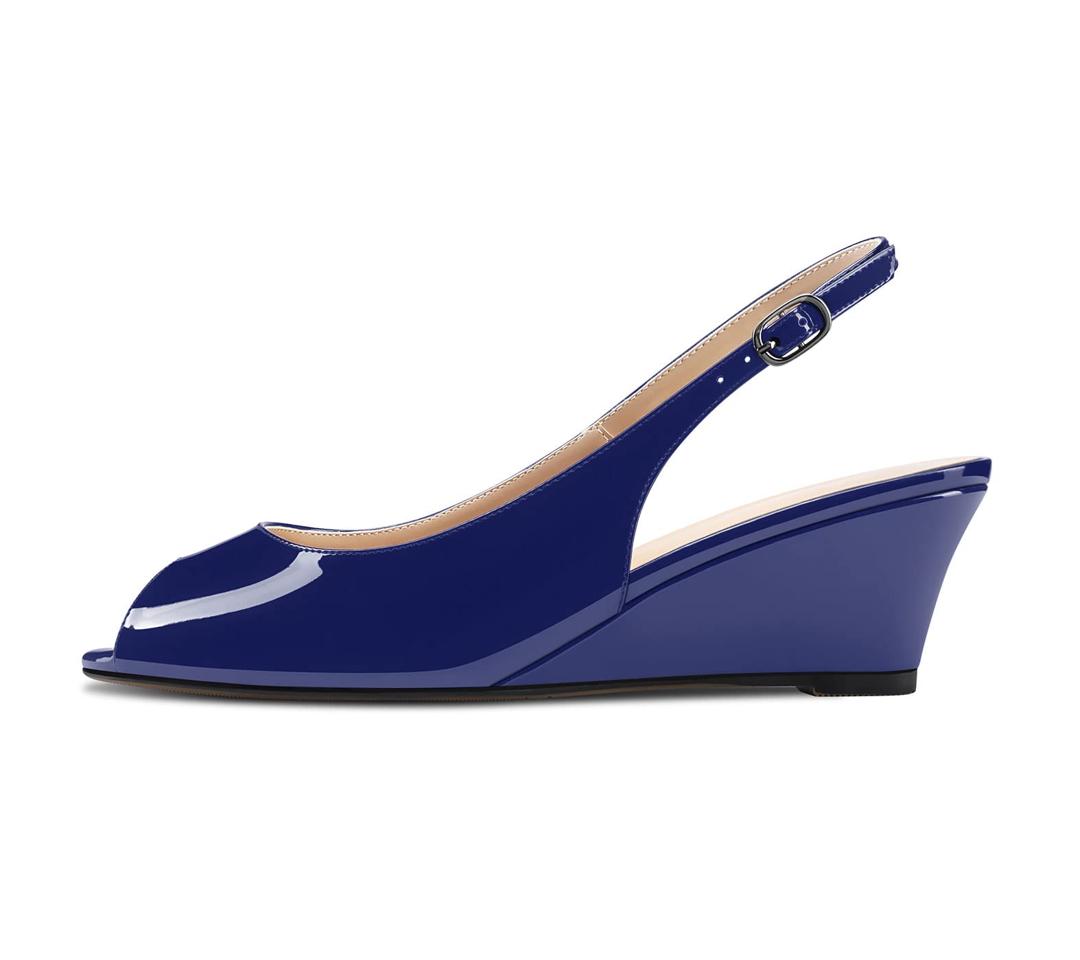HDEUOLM Mujer Medio cuña esparto Heel Abierta Punta Sandalias Correa Tobillo Slingback Slip-on Cierre con Hebilla Fiesta Clásico Zapatos 5 CM Heels