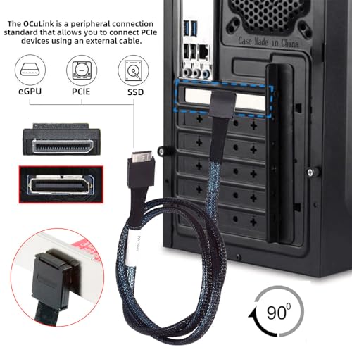 Image of xiwai Down Angled 90 Degree Connector Dual Shield OcuLink PCIe 4.0 PCI-Express SFF-8611 4i Male to SFF-8611 Male Data Active Cable for External eGPU SSD, 80cm