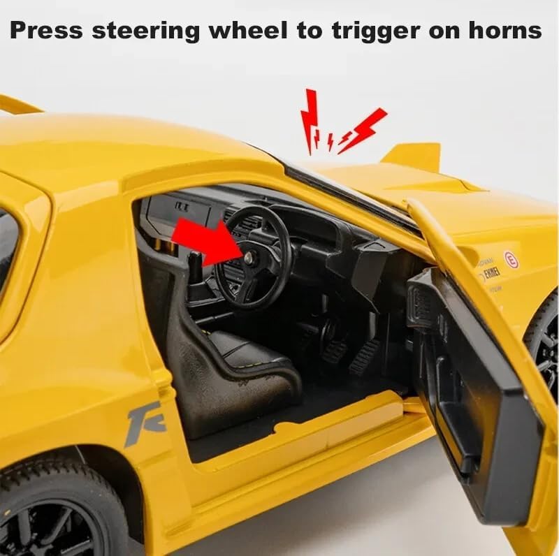 Image of 1:24 Mazda rx7 with Famous popup Headlight Alloy Diecast Pullback Metal Car Toy with Sound Light & Opening Doors - Best Gift Toy for Kids [ Color As Per Stock ]