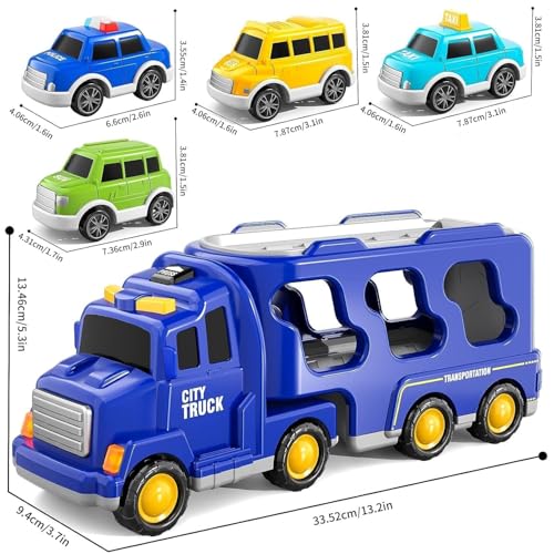 Image of Mini Explorer 5-in-1 Friction-Powered Truck Toy Set with Music for Kids Ages 3+ Years - Montessori Educational Transport Carrier Vehicle Toy for Boys & Girls, Fun Birthday Gift