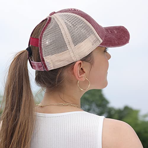 Image of HH HOFNEN Ponytail Hat for Women Washed Distressed Baseball Cap Ponycaps