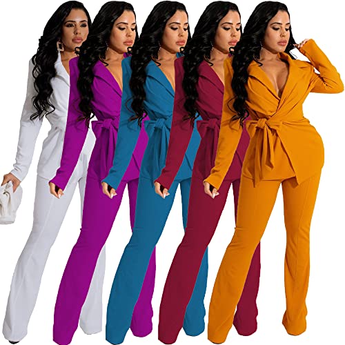 Bluewolfsea Women 2 Piece Outfits Work Casual Long Sleeve Open Front Blazer and Pants Set Ladies Business Suits Sets3