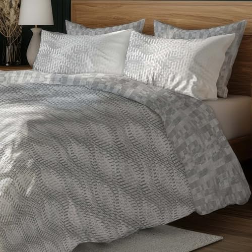 Image of LANE LINEN 400TC Morrison Bloom Super King Size Bedsheet with 4 Pillow Cases | 100% Cotton Digital Print Bedding Set (2.74 M x 2.74 M) | Modern Floral Pattern for Luxurious Comfort (Grey Pattern)
