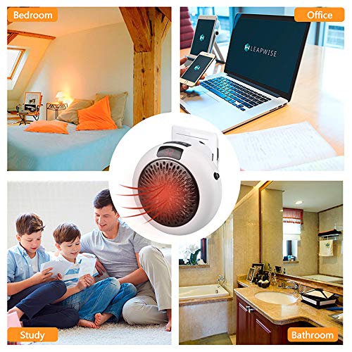 Nishore Mini aquecedor elétrico 1000 W Display digital de 3 segundos aquecedor de parede com redução